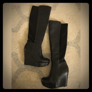 Salvage ALDO black leather wedge boots